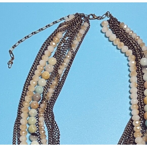 Multi-Strand Statement Necklace Gemstone Glass Beads Layered Chunky Antiqued - Picture 10 of 12
